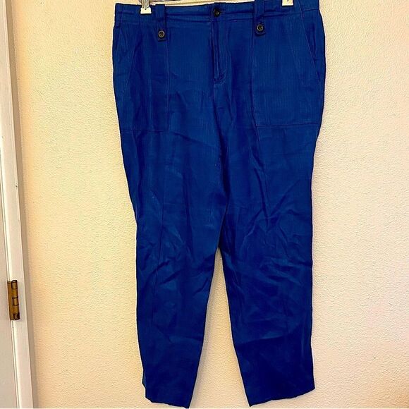 J Crew blue 100% Linen Garden Pants Crop trouser slacks mid hi rise coastal 8 - Picture 2 of 11
